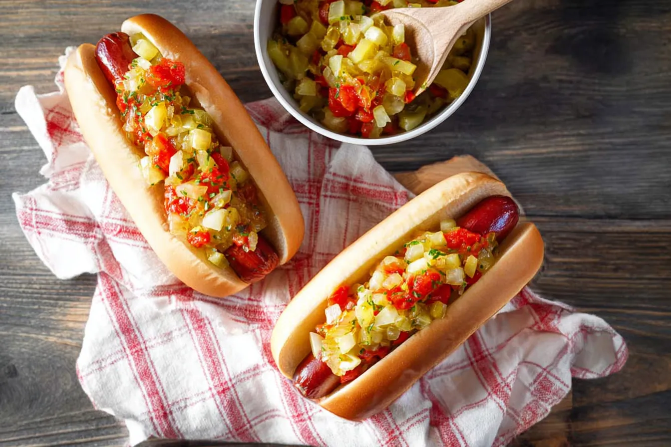 Hot Dogs with Homemade Relish on the Grill