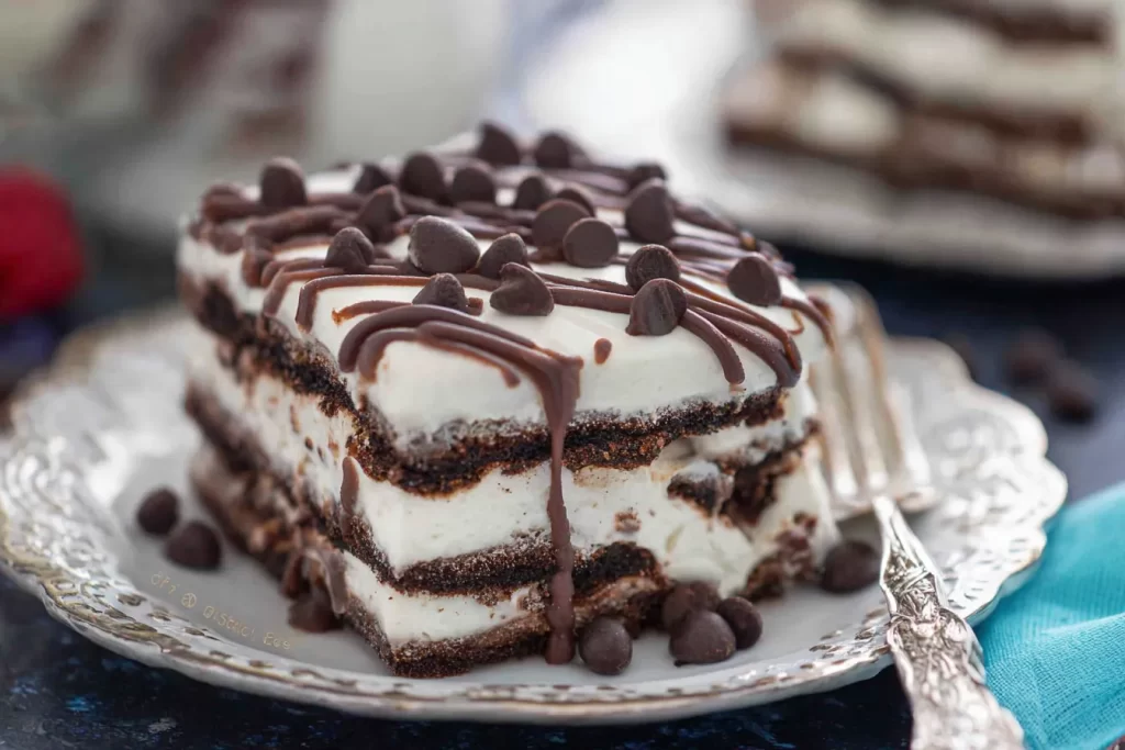 Icebox Cake Slices Served on a Decorative Plate