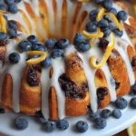 Lemon Blueberry Bundt Cake Sliced and Ready to Serve