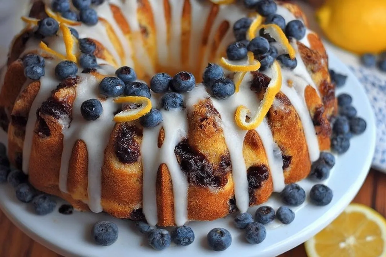 Lemon Blueberry Bundt Cake Sliced and Ready to Serve