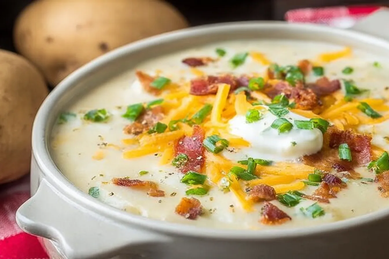 Loaded Baked Potato Soup Garnished with Green Onions