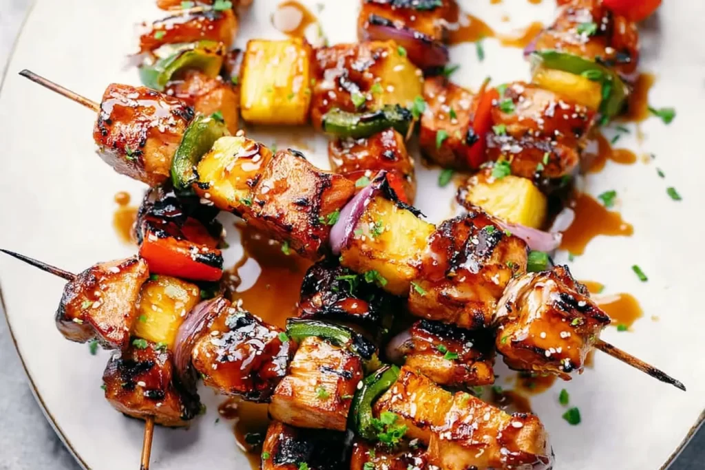 Pineapple Teriyaki Chicken Skewers Ready to Grill