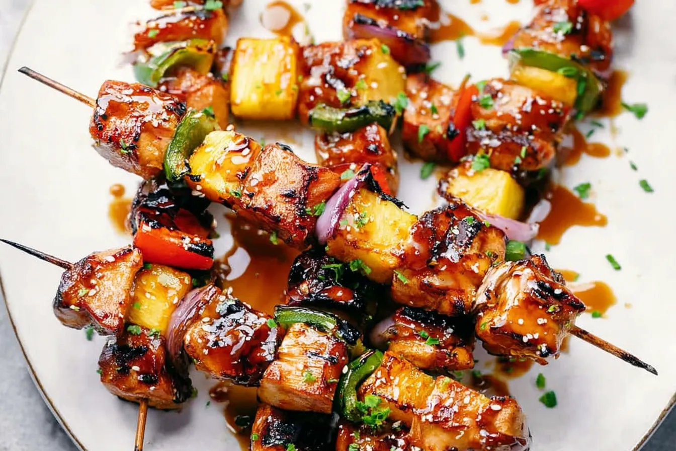 Pineapple Teriyaki Chicken Skewers Ready to Grill