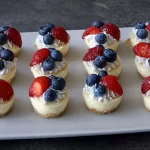 Red White and Blue Cheesecake Bites on a Festive Platter