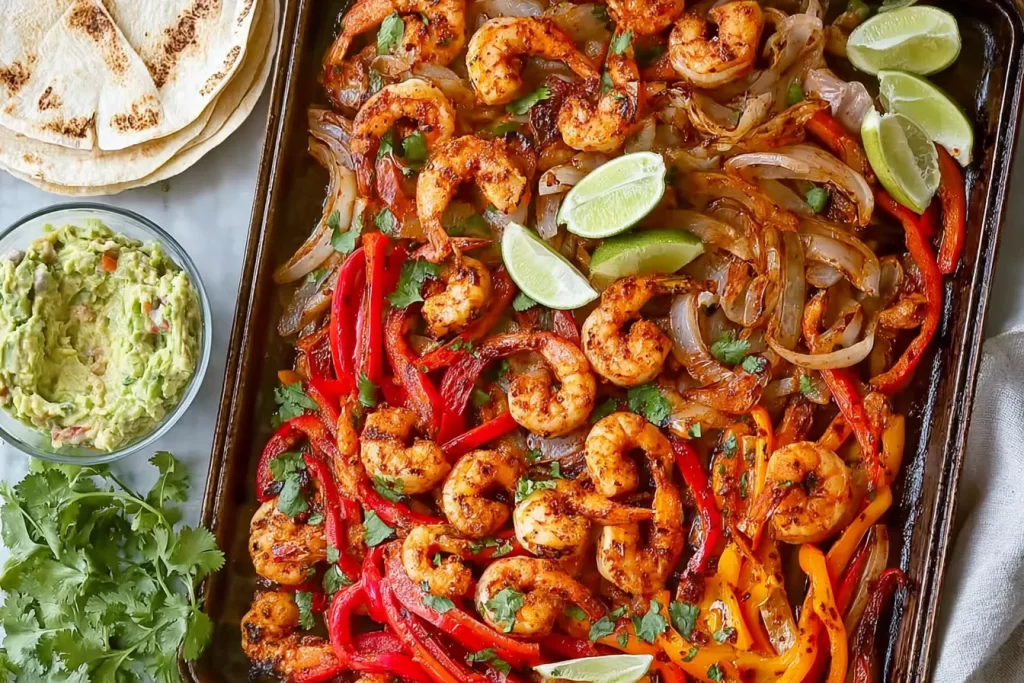 Sheet Pan Shrimp Fajitas Ready to Serve