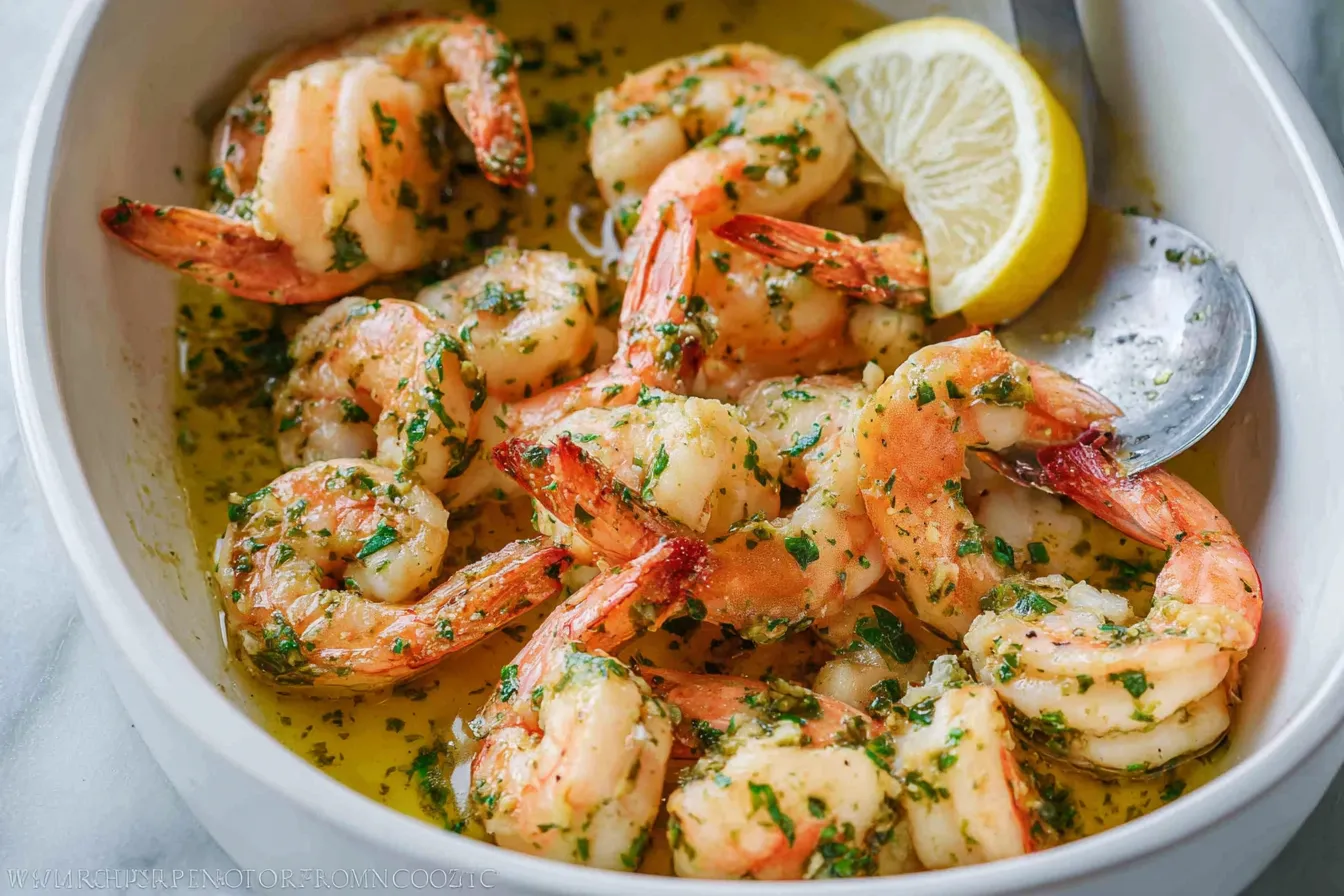 Shrimp Scampi Plated with Garlic and Parsley
