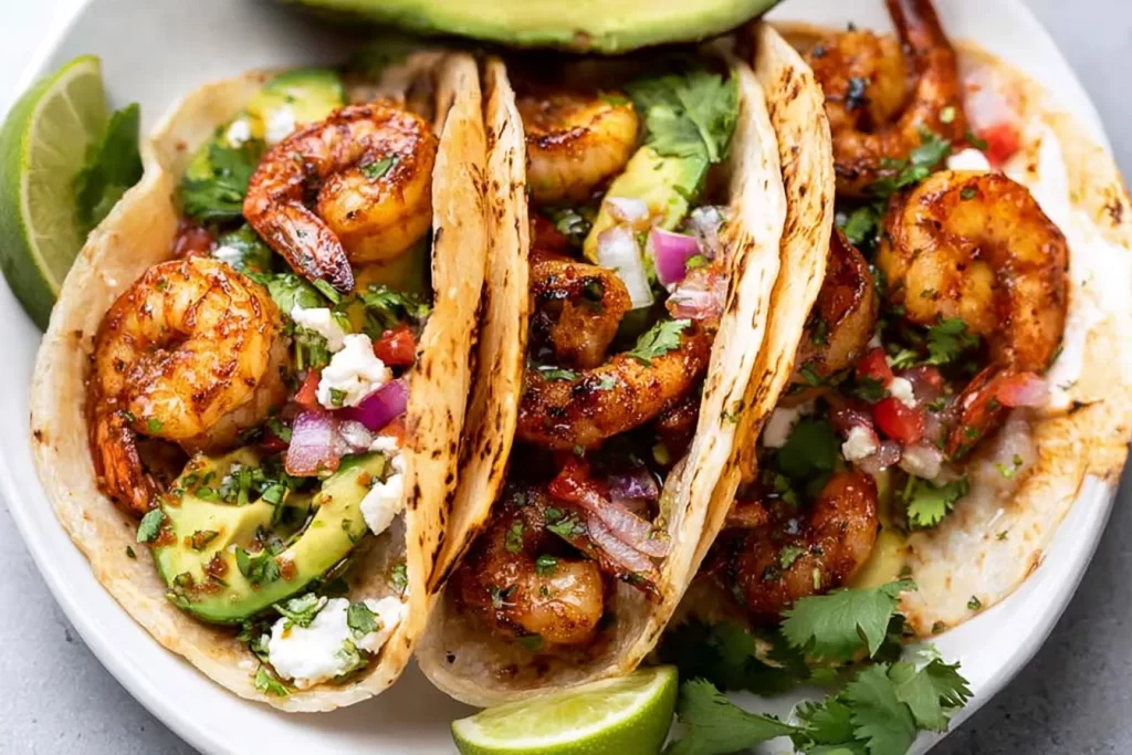 Delicious Shrimp Tacos Plated with Fresh Ingredients