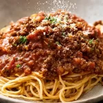 Spaghetti Bolognese with Fresh Basil Garnish