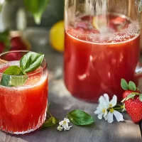Strawberry Basil Lemonade in a Glass with Fresh Basil