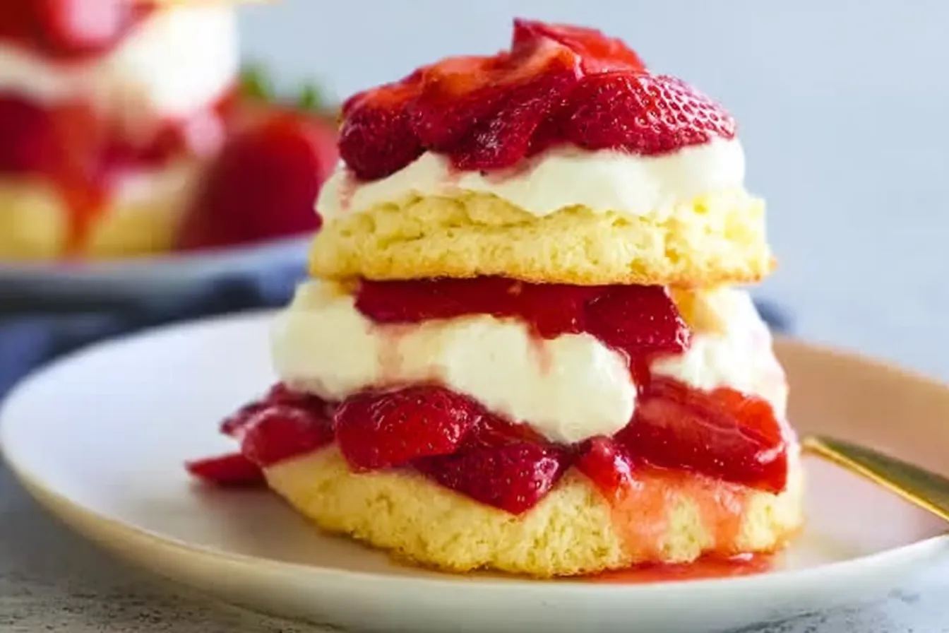 Delicious Strawberry Shortcake Slices on a Plate