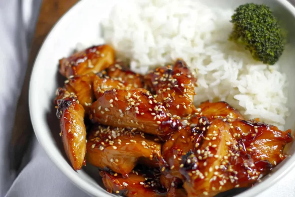 Homemade Teriyaki Chicken Served with Rice and Vegetables