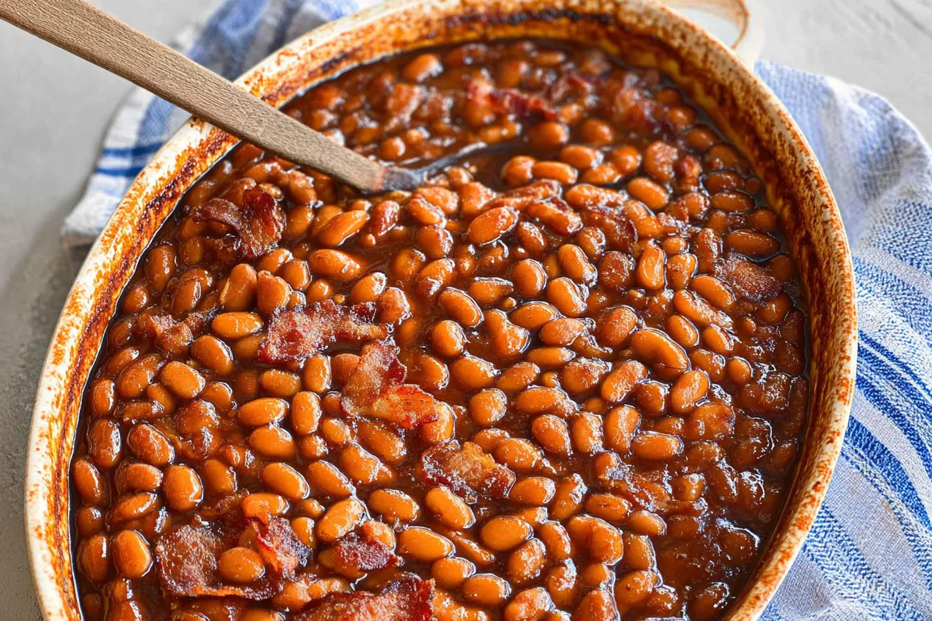 Baked Beans with Bacon and Brown Sugar in a Serving Dish