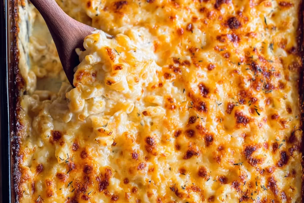 Baked Three-Cheese Mac and Cheese in a Creamy Dish