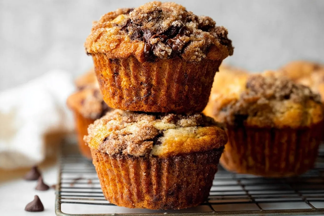 Banana Muffins with Chocolate Chip Streusel Topping