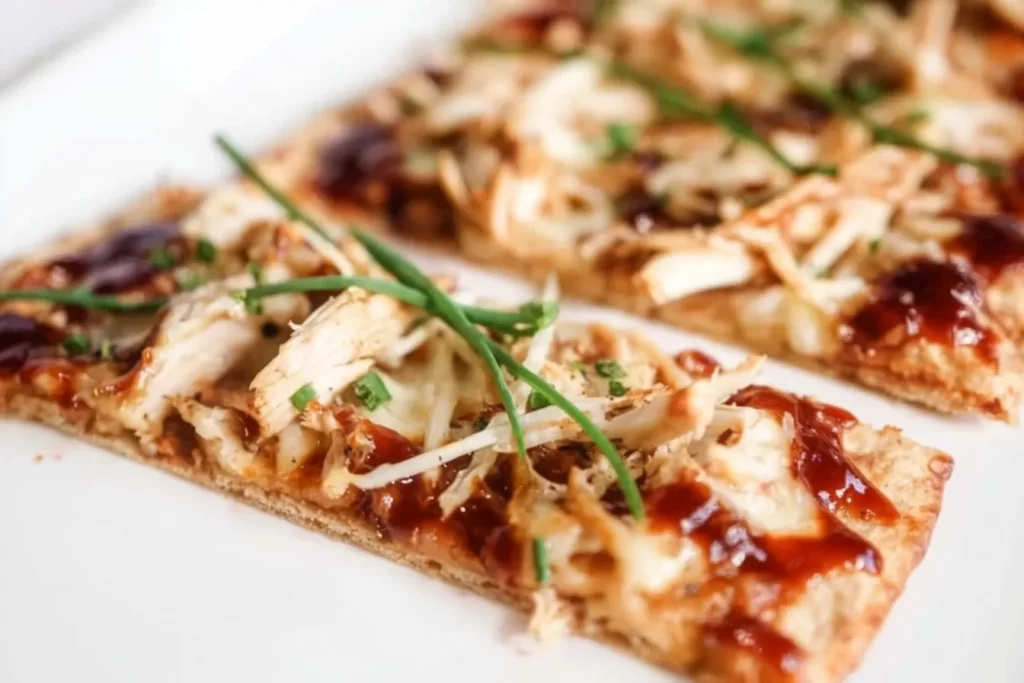 BBQ Chicken Flatbread Pizza Fresh Out of the Oven