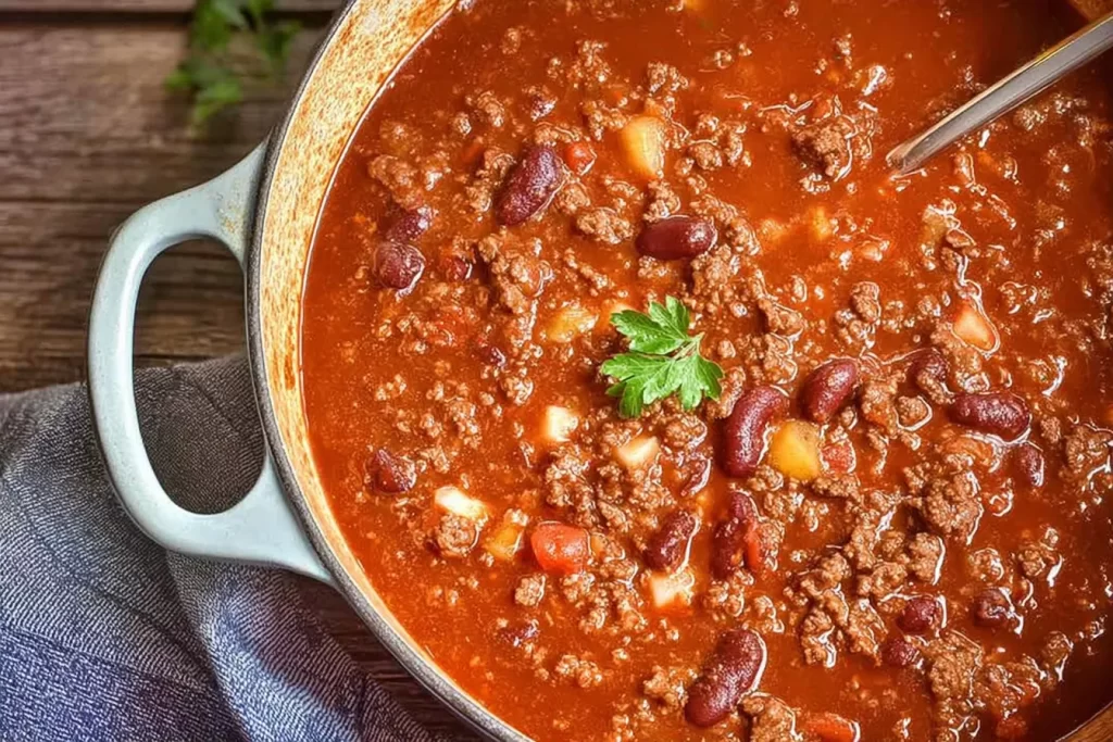 Beef Chili in a Bowl with Fresh Toppings