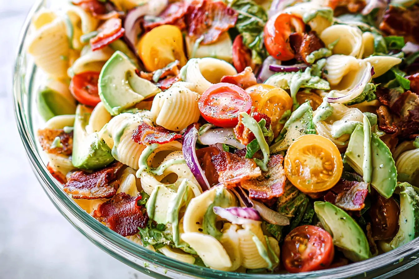 Delicious BLT Pasta Salad with Avocado Ranch
