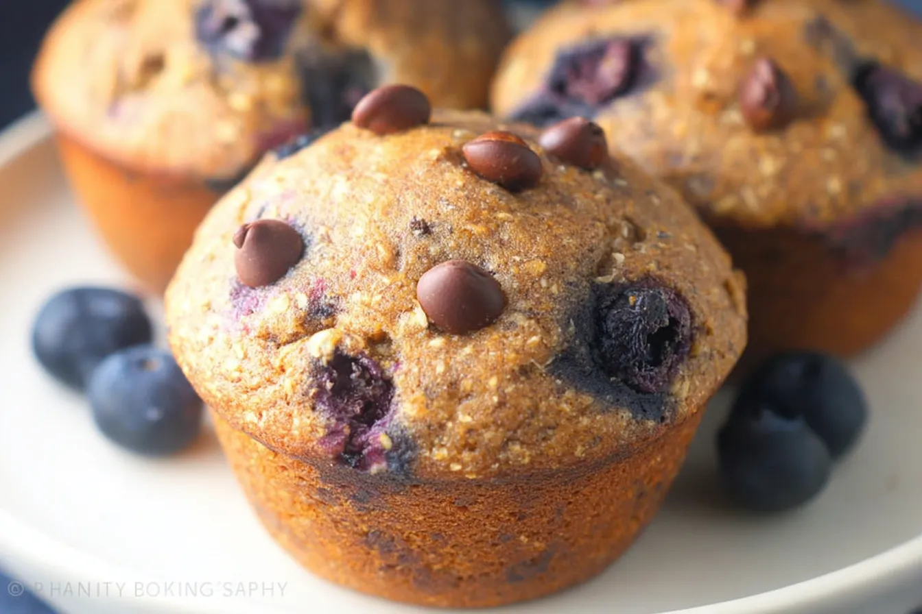 Blueberry Banana Muffins with Chocolate Chips Freshly Baked