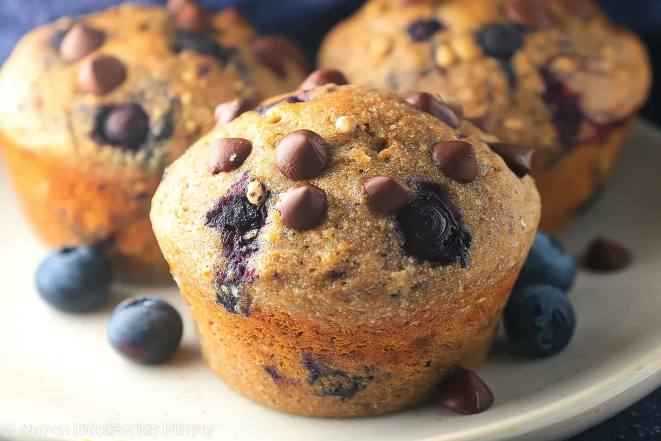 Blueberry Banana Muffins with Chocolate Chips