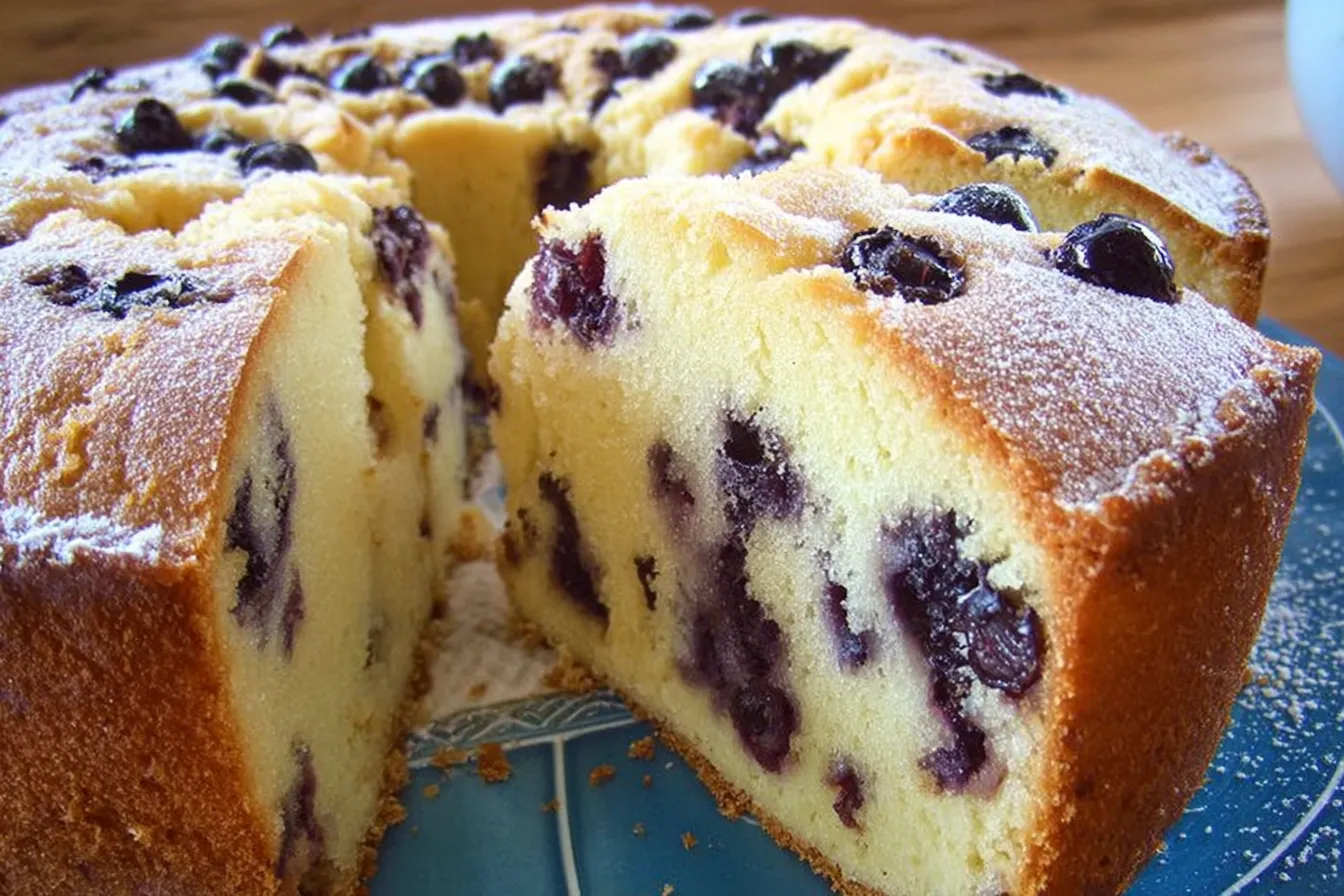 Blueberry Lemon Pound Cake Slice on a Plate