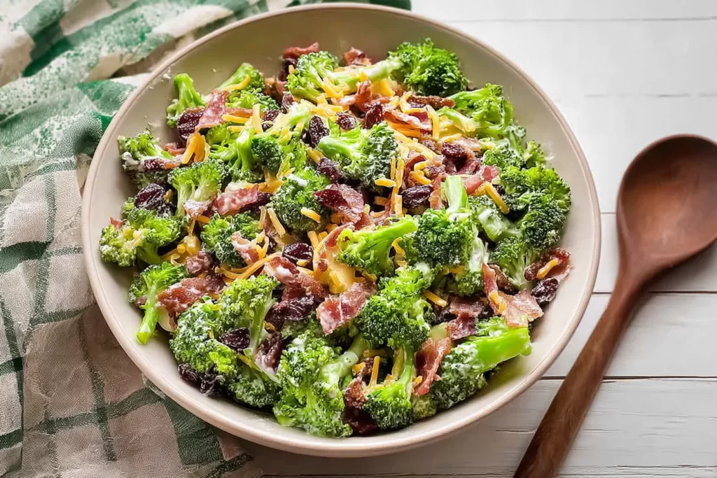 Broccoli Salad with Bacon and Gouda in a Serving Bowl