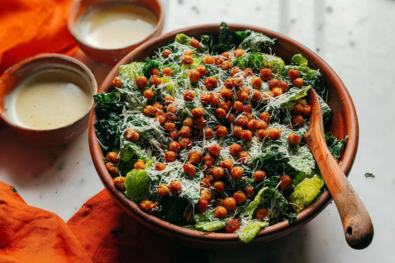 Delicious Caesar Salad with Crispy Chickpeas (Vegetarian)