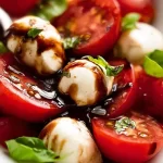 Vibrant Caprese Salad with Balsamic Glaze on a Rustic Table