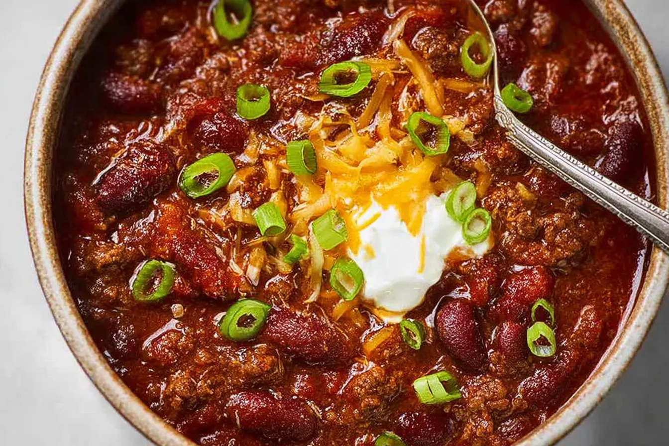 Classic Beef Chili Bowl Garnished with Fresh Cilantro