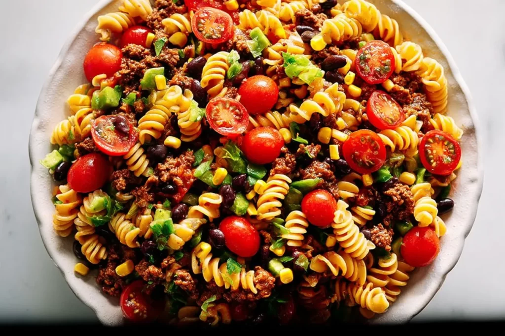 Cold Taco Pasta Salad Served in a Bowl