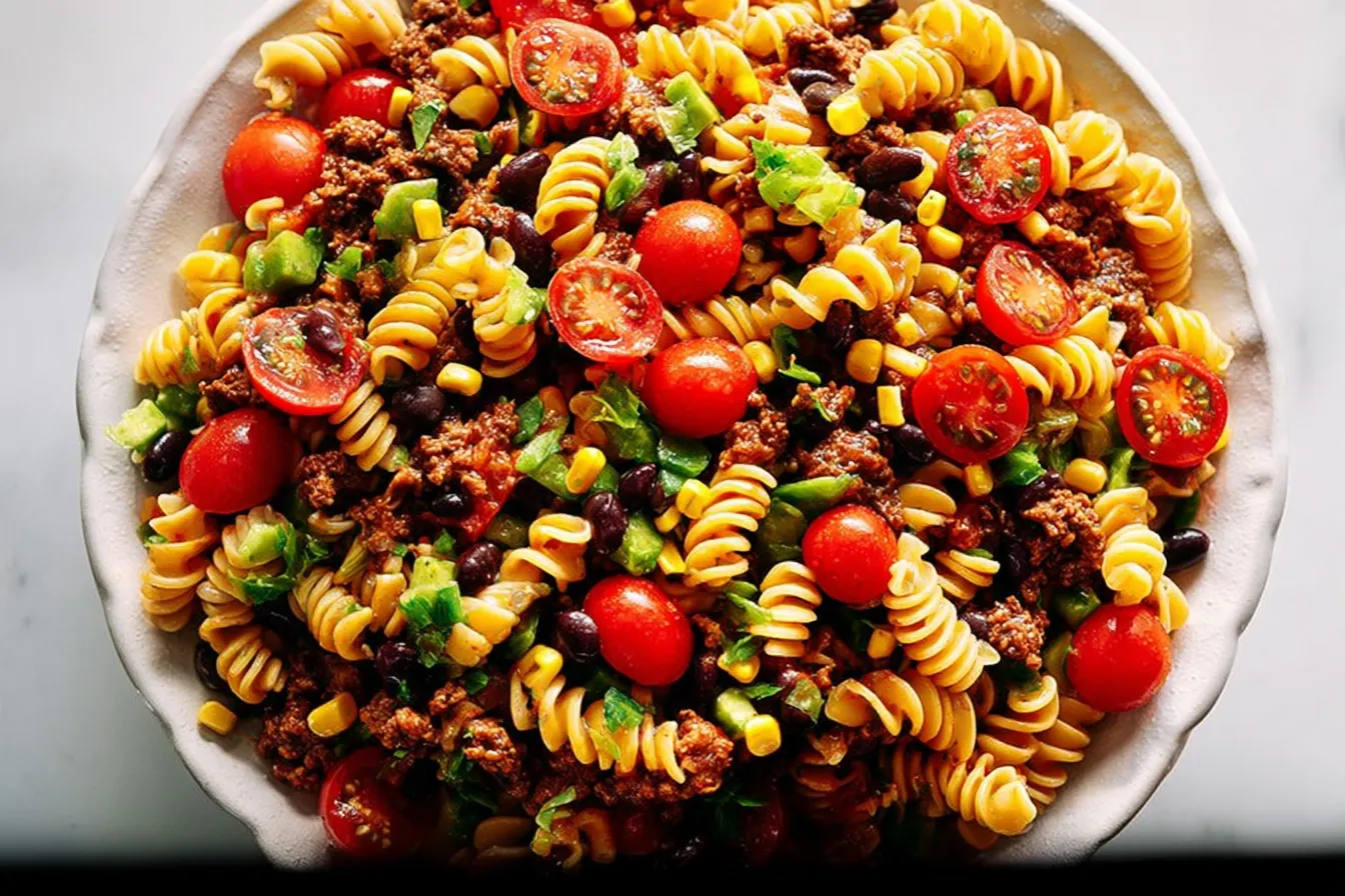 Cold Taco Pasta Salad Served in a Bowl