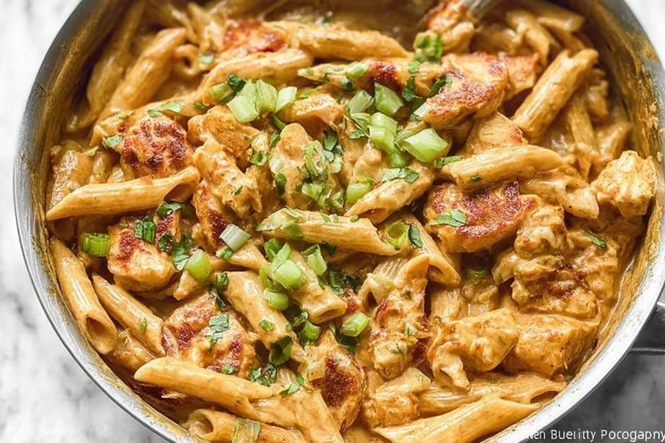 Creamy Cajun Pasta Served with Garnish