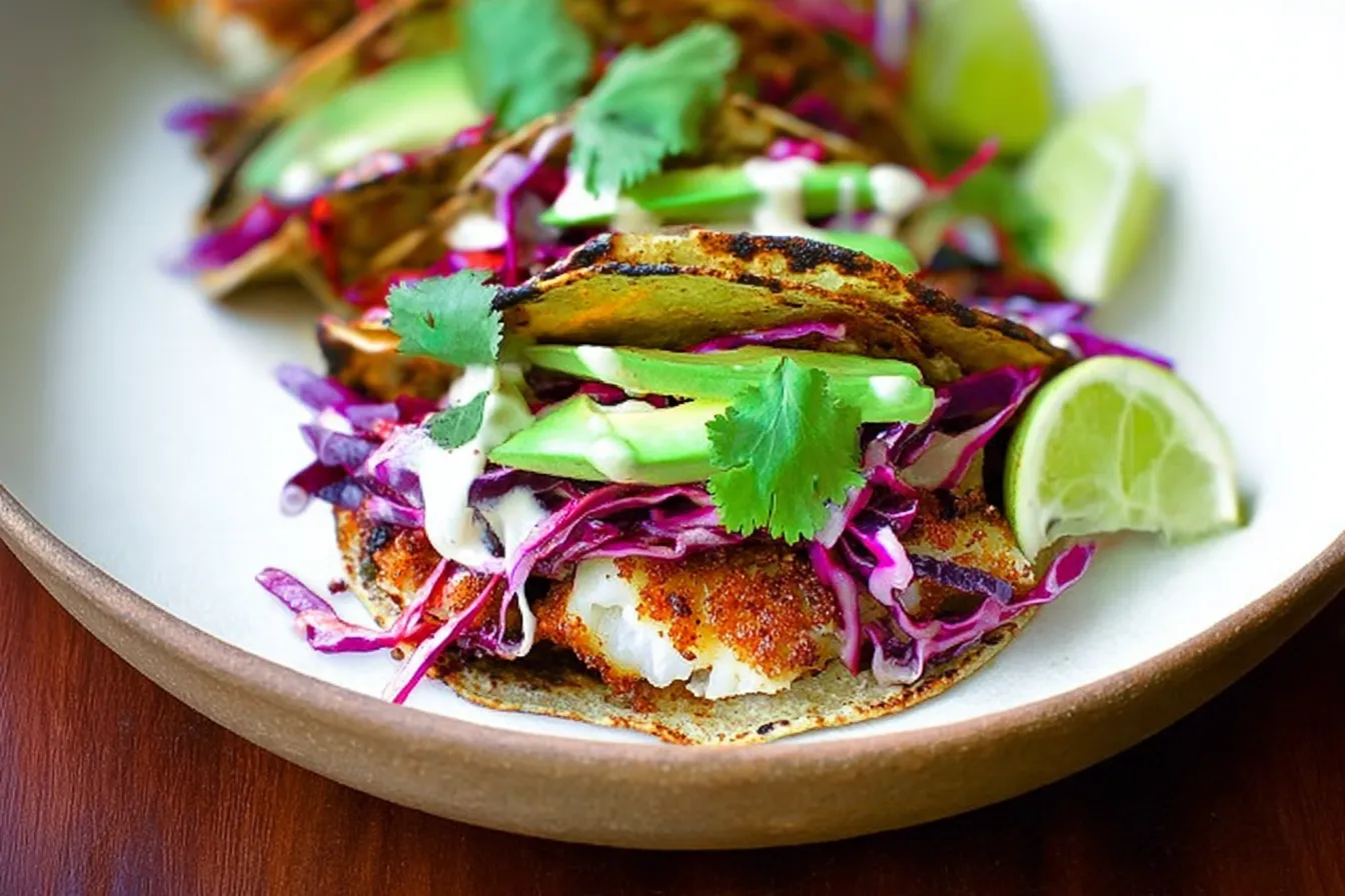 Crispy Fish Tacos with Cabbage Slaw Plated