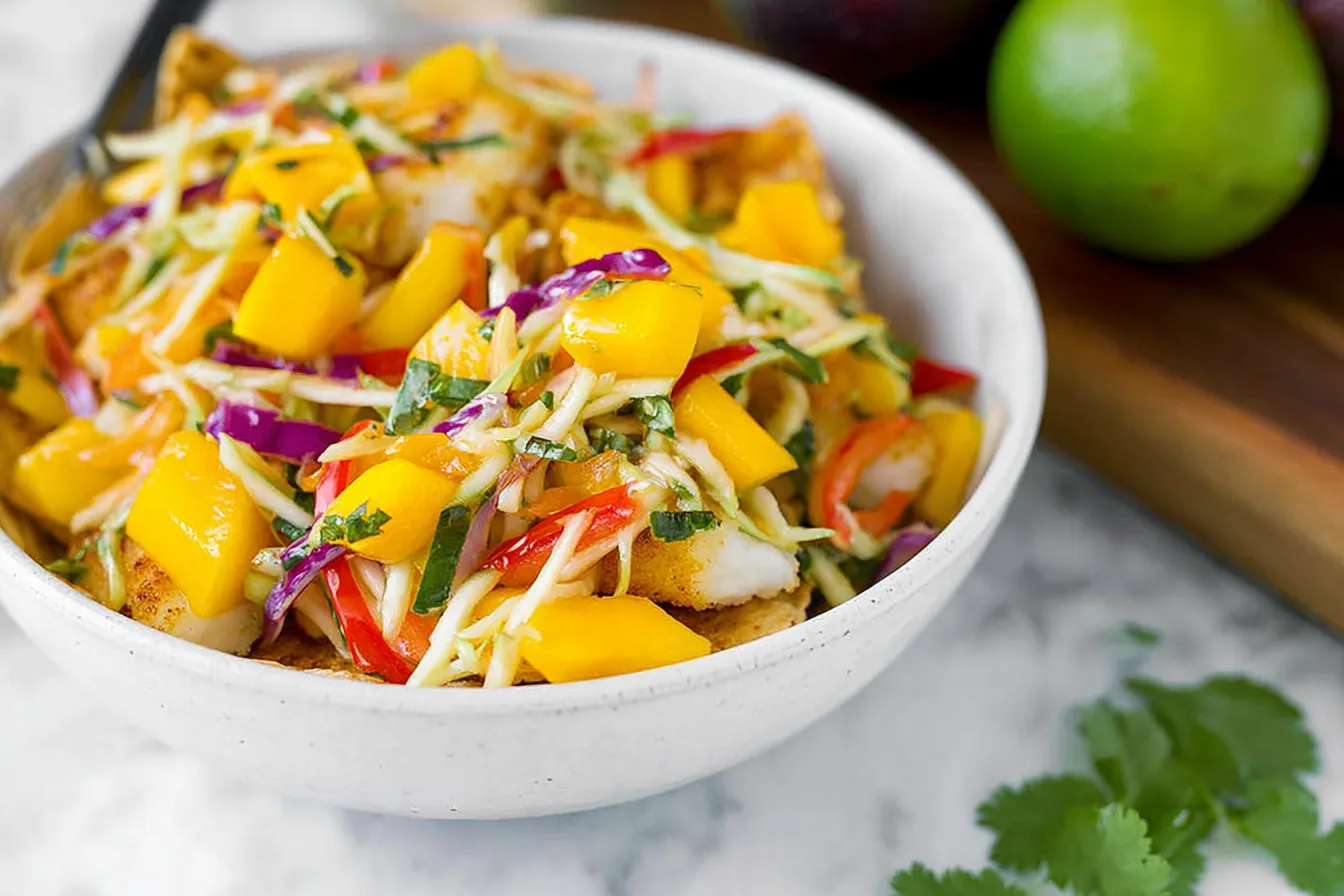 Crispy Fish Tacos with Mango Slaw