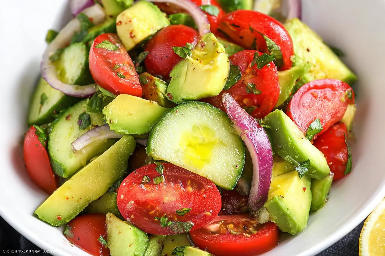Cucumber Avocado Tomato Salad Bowl Fresh Ingredients