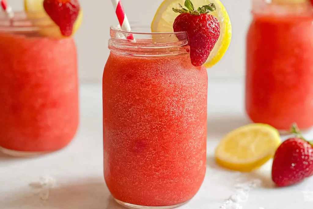 Delicious Frozen Strawberry Lemonade in a Glass