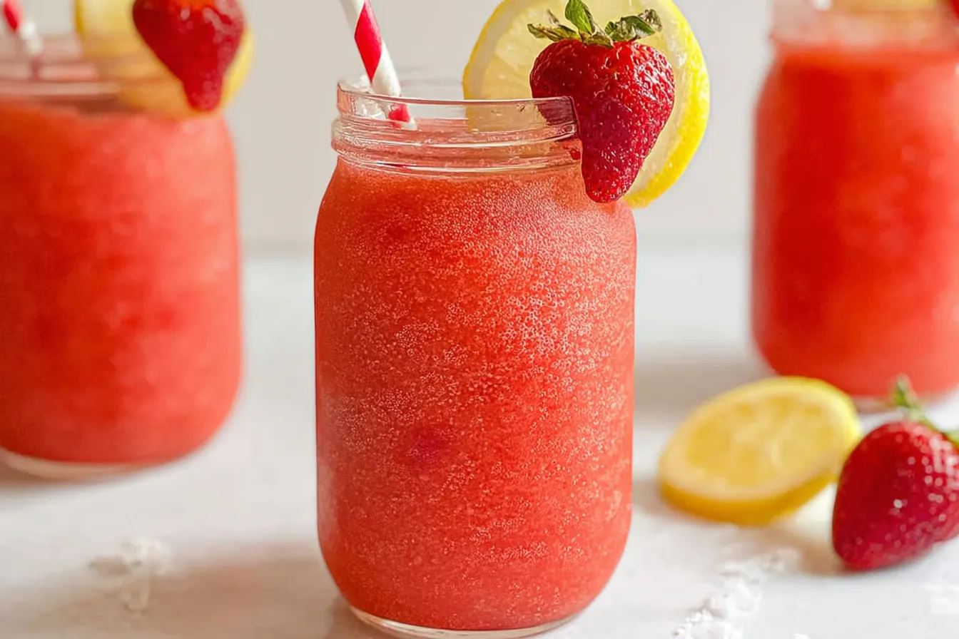 Delicious Frozen Strawberry Lemonade in a Glass