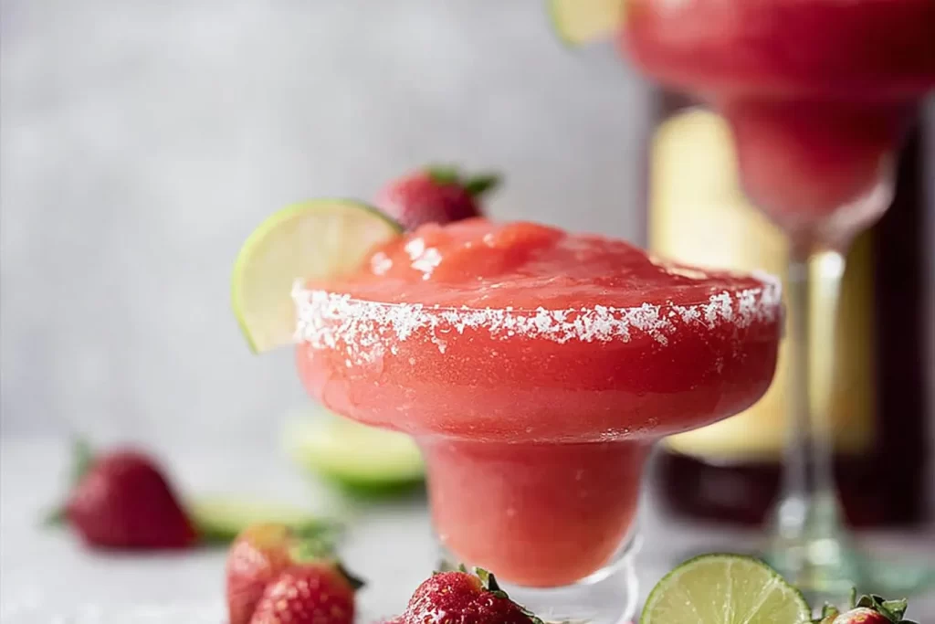 Frozen Strawberry Margarita Slushie in a Glass