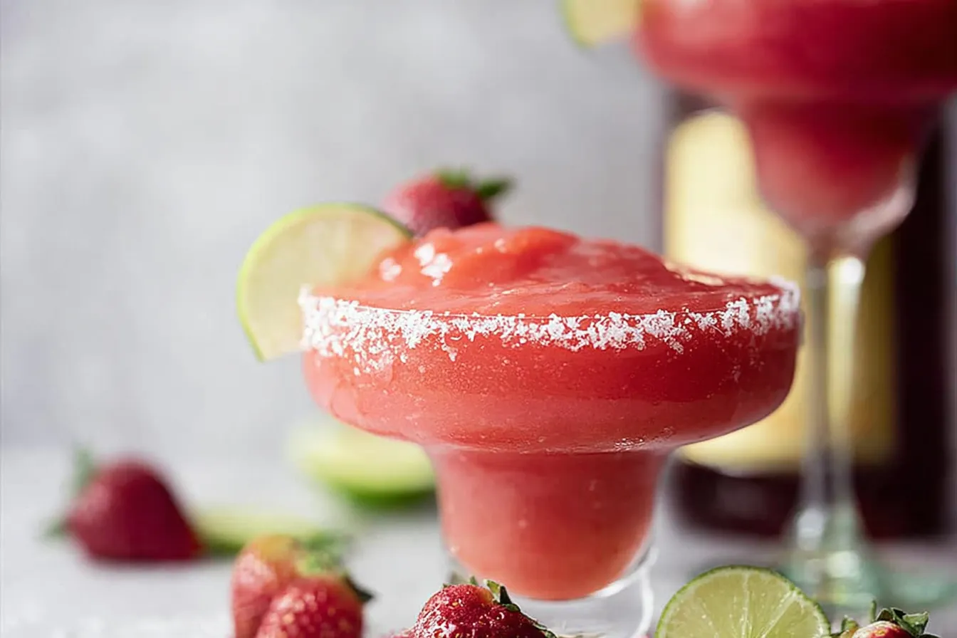 Frozen Strawberry Margarita Slushie in a Glass