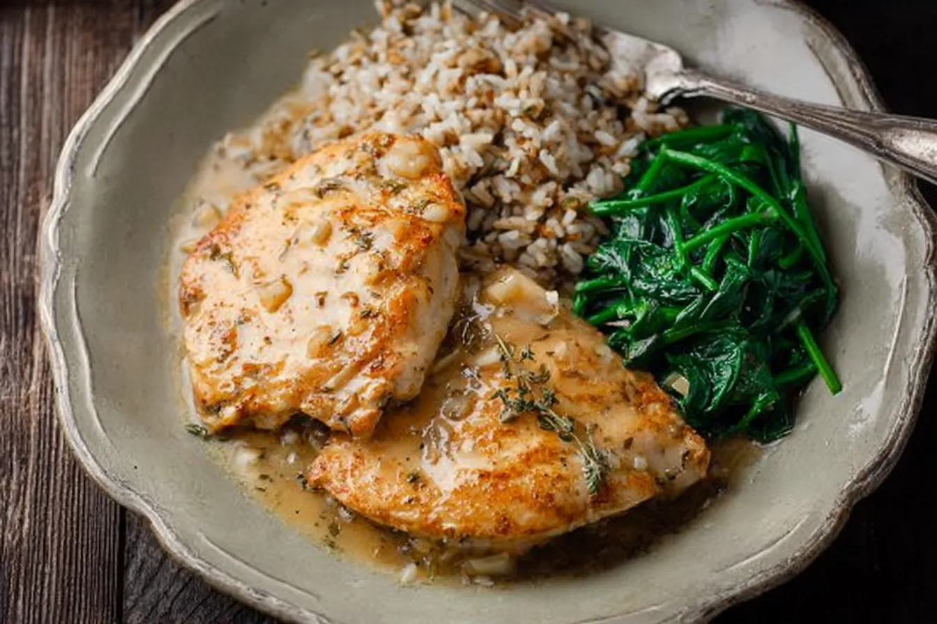 Garlic Butter Roast Chicken with White Wine Pan Sauce