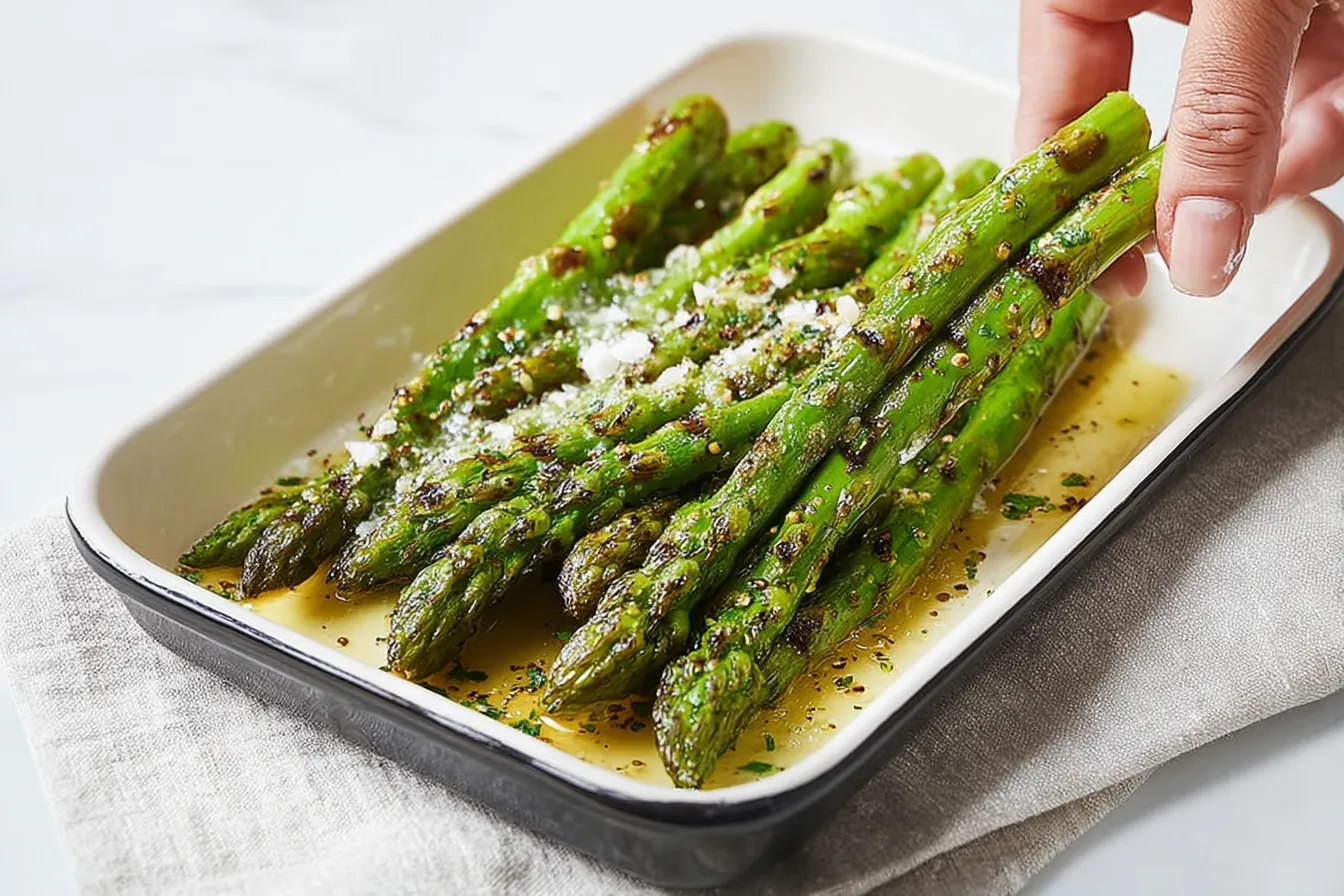 Grilled Asparagus with Lemon Butter on a Platter