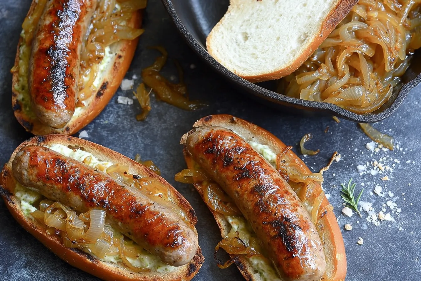 Grilled Bratwurst with Beer-Caramelized Onions