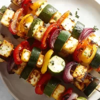 Grilled Halloumi and Veggie Skewers: A Delicious Summer Delight Grilled Halloumi and Veggie Skewers Ready to Serve