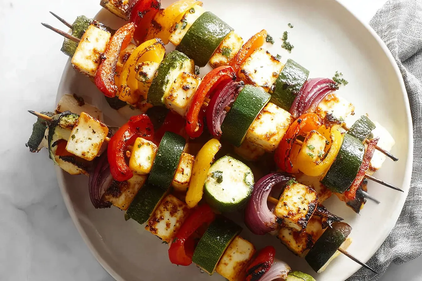 Grilled Halloumi and Veggie Skewers Ready to Serve