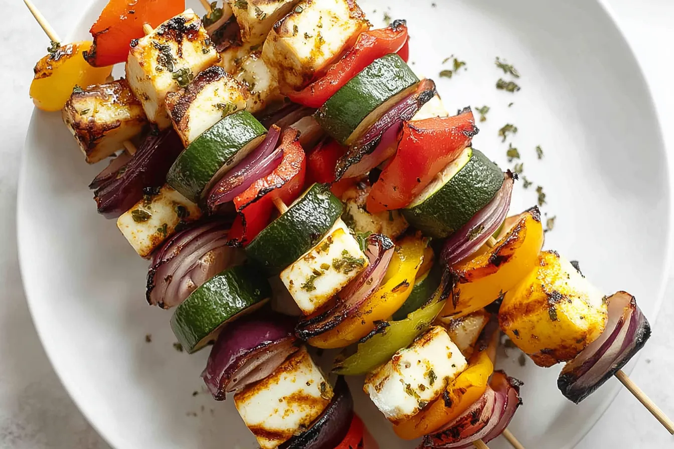 Grilled Halloumi and Veggie Skewers