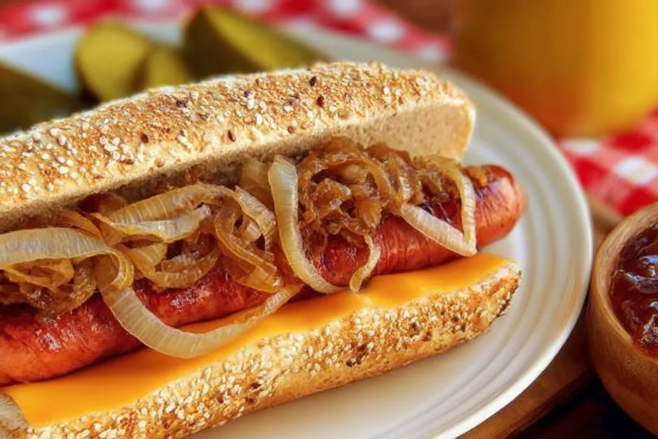 Grilled Hot Dogs with Caramelized Onions