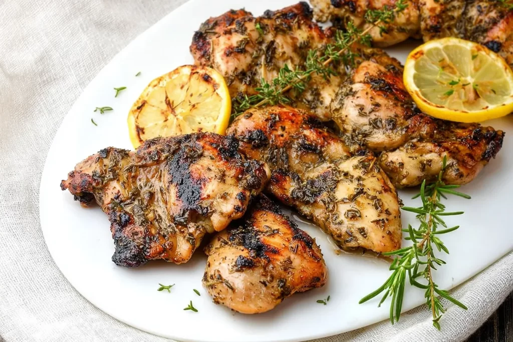 Grilled Lemon Herb Chicken Thighs Ready to Serve
