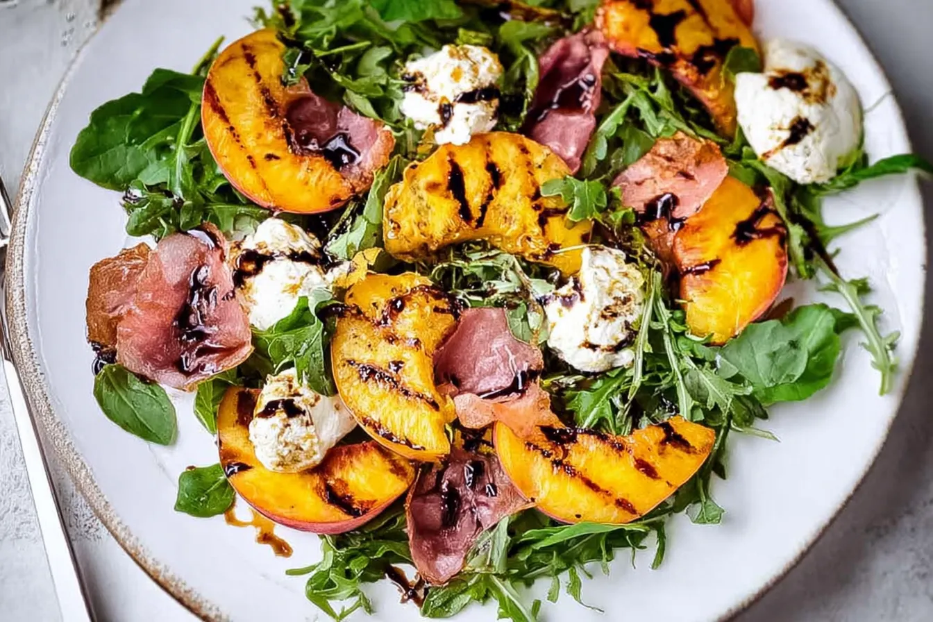 Grilled Peach and Burrata Salad Close-Up