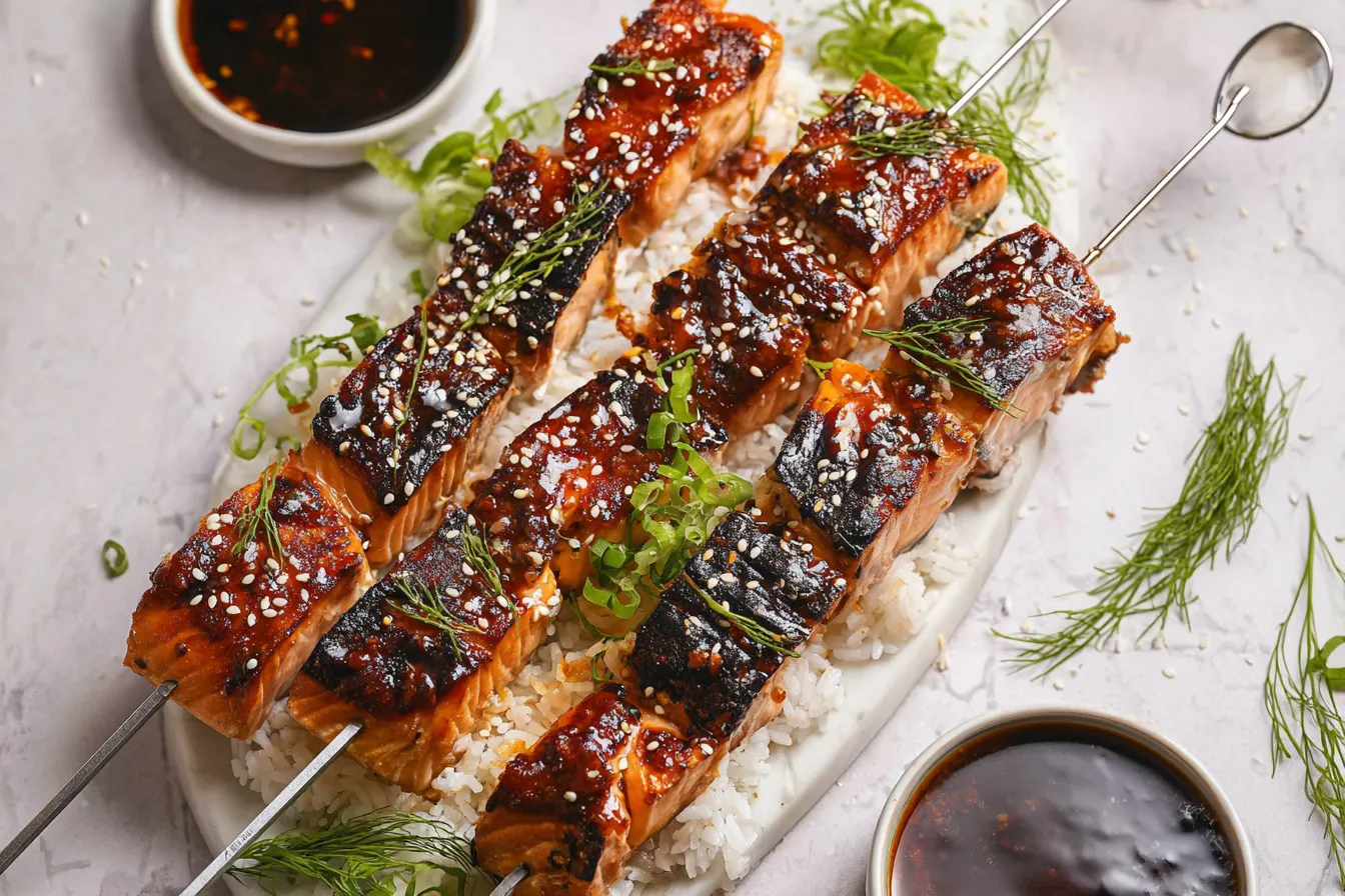 Grilled Salmon Skewers Ready to Enjoy