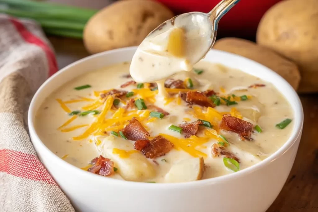 Delicious Loaded Baked Potato Soup in Rustic Bowl