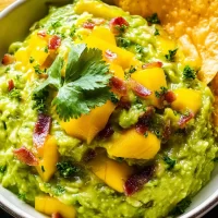 Mango-Bacon Game Day Guacamole in a Bowl